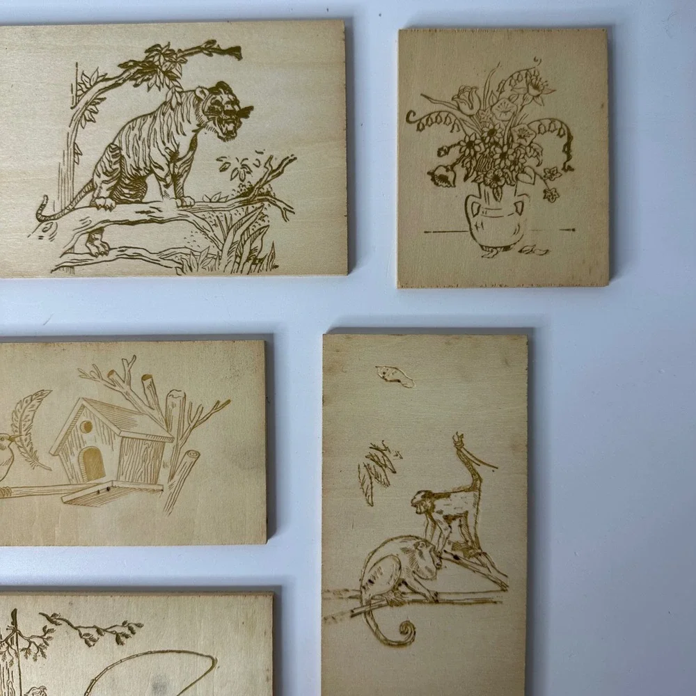 Vintage Burn Rite Wood Burning Plaque Assortment No 4652 Boxed Rapaport Brothers